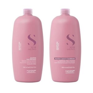 Alfaparf Milano Semi Di Lino - Champú hidratante nutritivo hidratante (33.8 onzas) + acondicionador sin enjuague (33.8 onzas) para cabello tratado con color, sin sulfatos ni parabenos, calidad